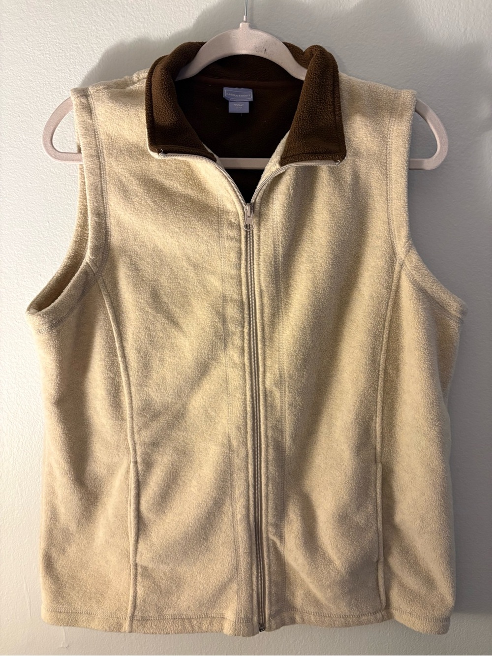Laura Scott Cream Fleece Zip Vest with Brown Collar